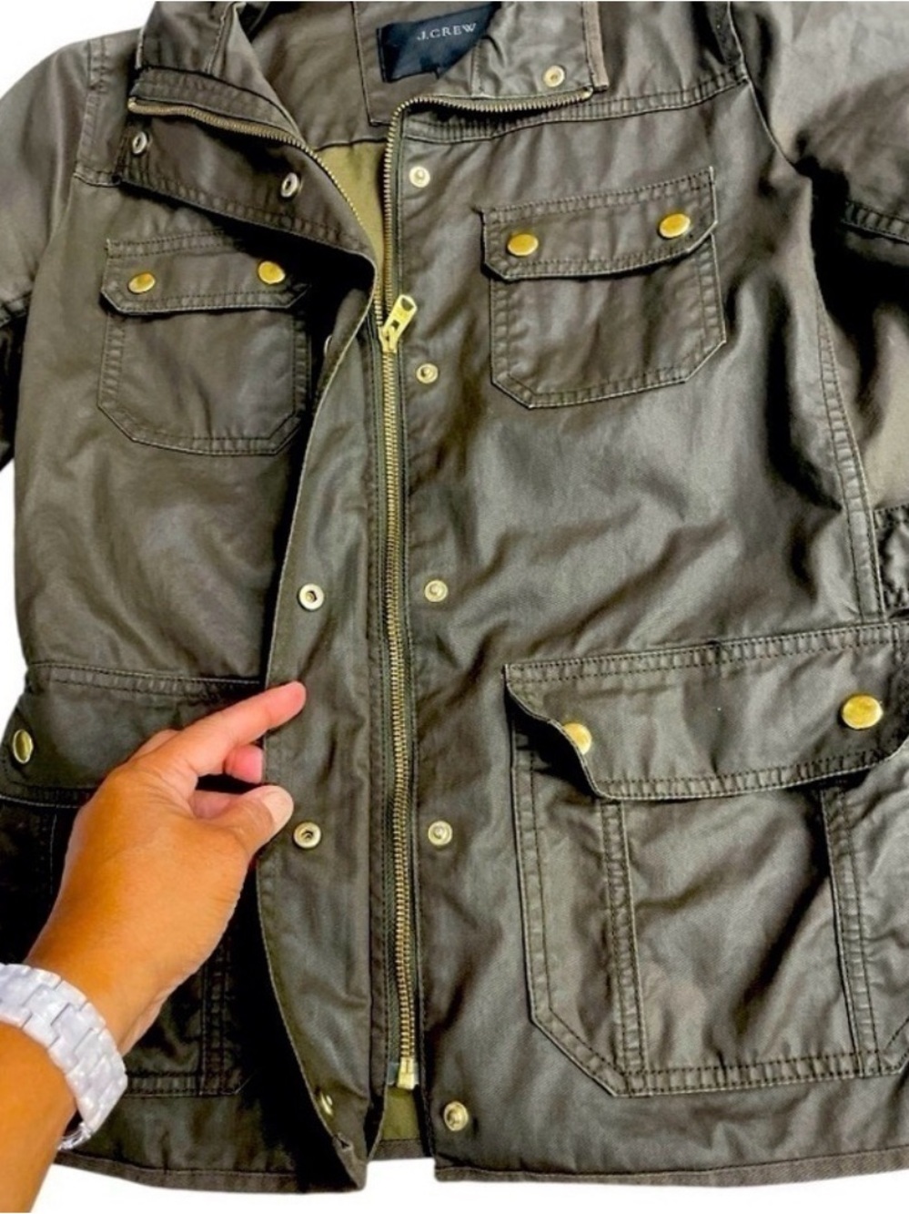 Womens J Crew Army Green Downtown
Waxed Military Style Field Jacket Sz XS - Picture 9 of 16